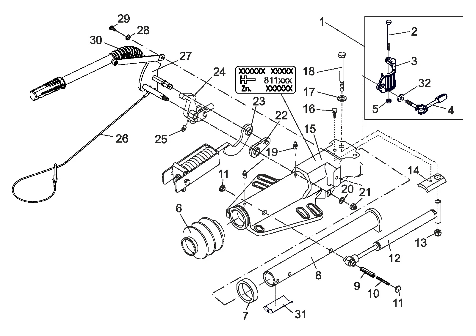 Exploded drawing for AL-KO ETI 811912 – Overrun device V PROFI 3500 pipe 60x8