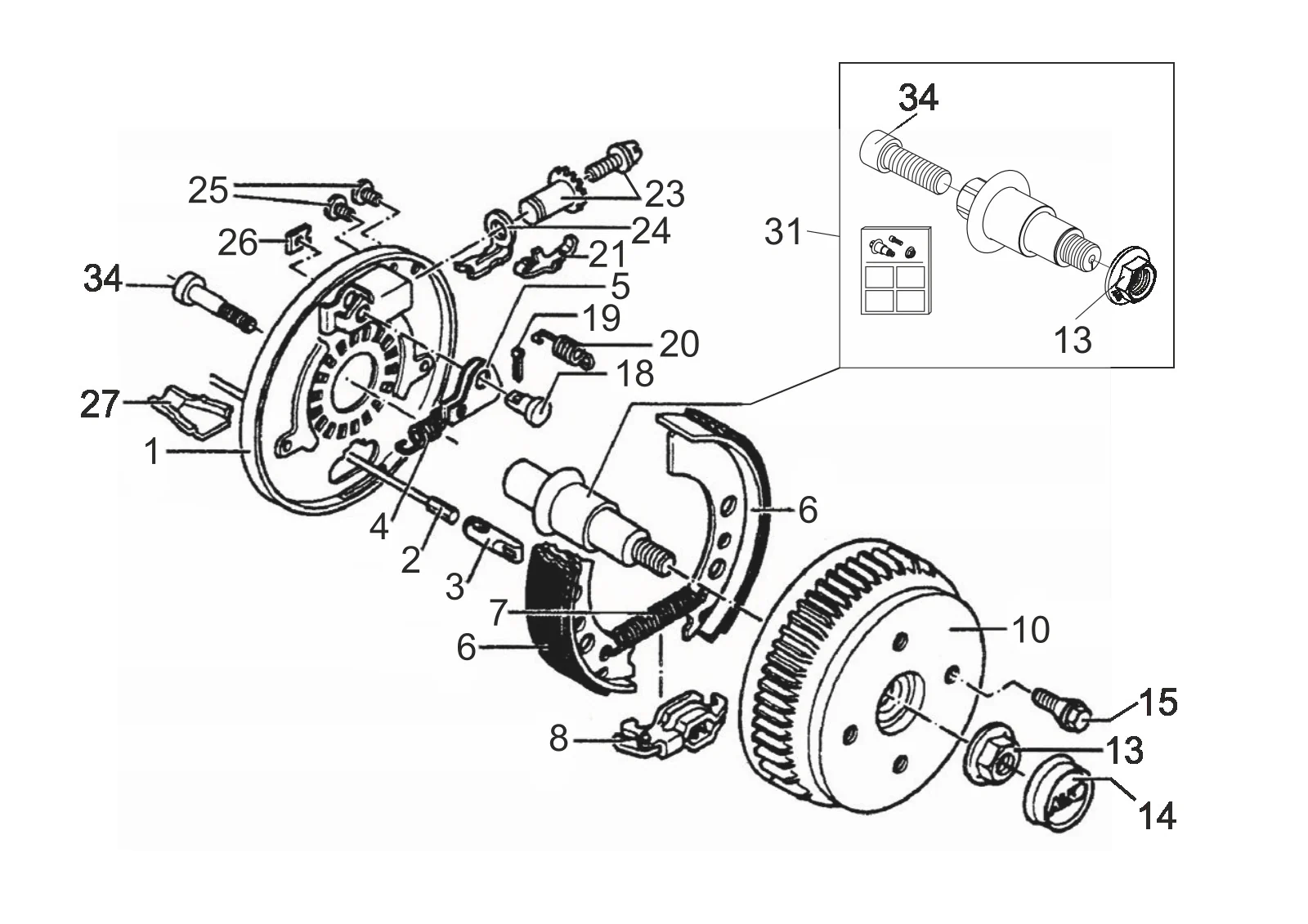 Explosietekening voor AL-KO ETI 811948 – Wiel rem 2051aa waterdicht M22
