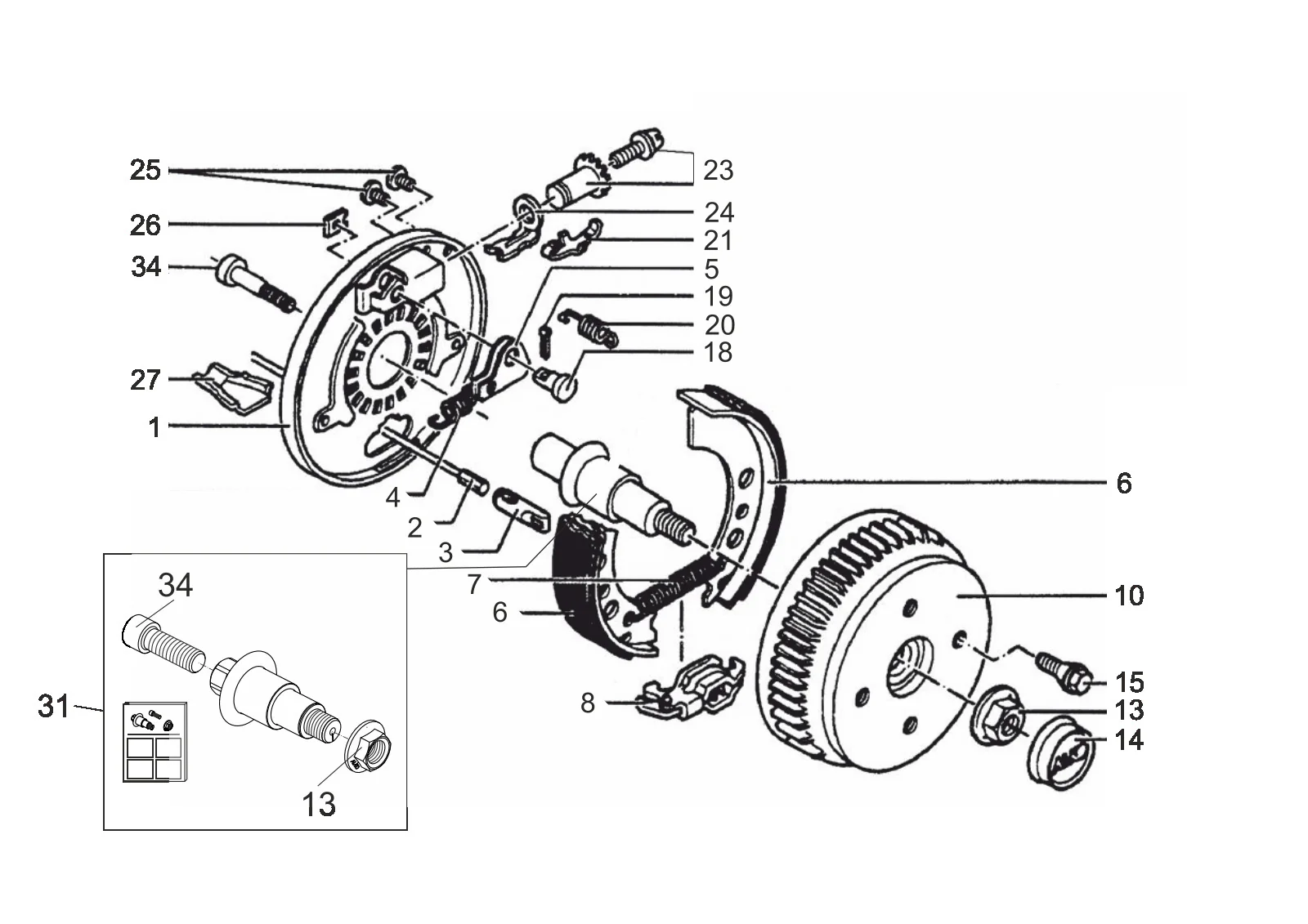 Exploded drawing for AL-KO ETI 811951 – Wheel brake Euro-Compact 2051Aa 1350kg waterproofed M22
