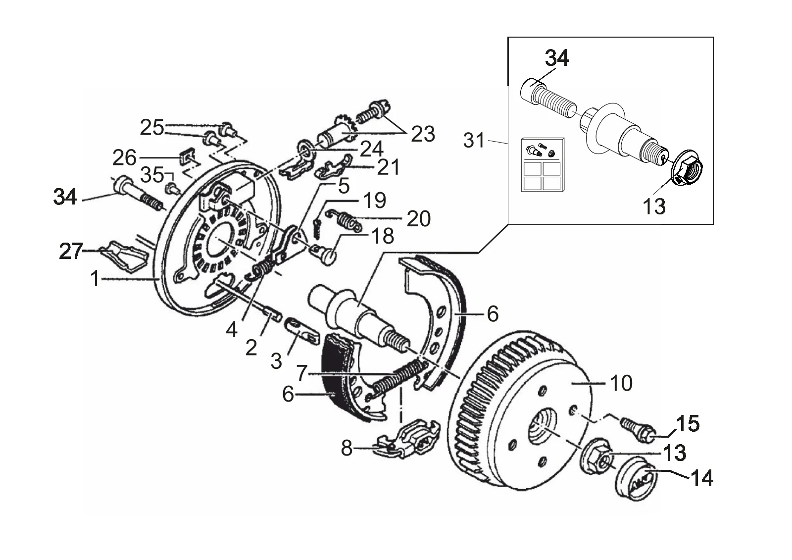 Explosietekening voor AL-KO ETI 811953 – Wiel rem 2051ab waterdicht flushing system M22