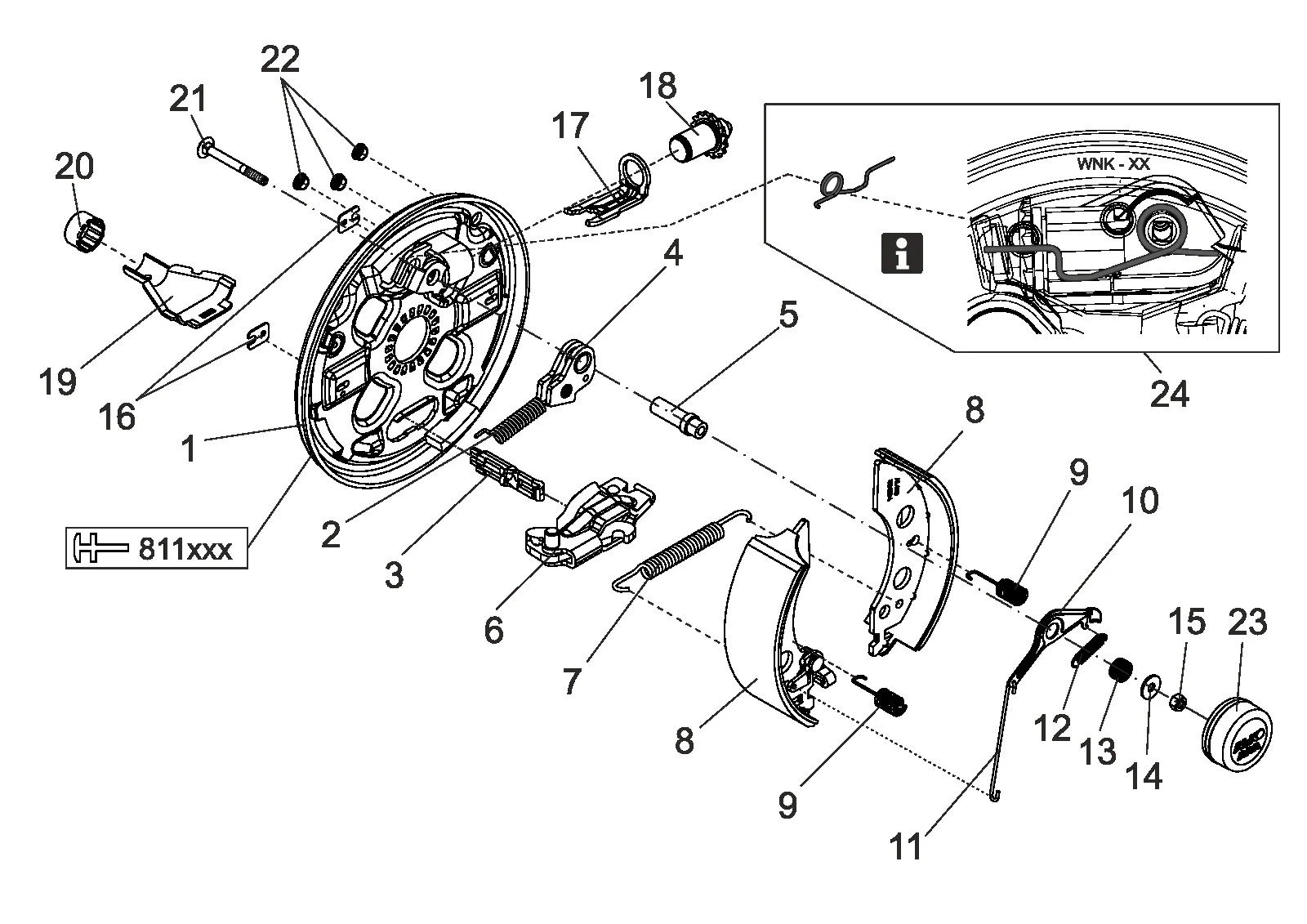 Plano de despiece para AL-KO ETI 811958 – Rueda freno freno placa 2051 readjustment aaa M22
