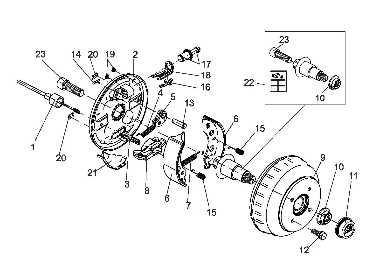 Explosietekening voor AL-KO ETI 811978 – Wiel rem euro compact 1637 waterdicht M22