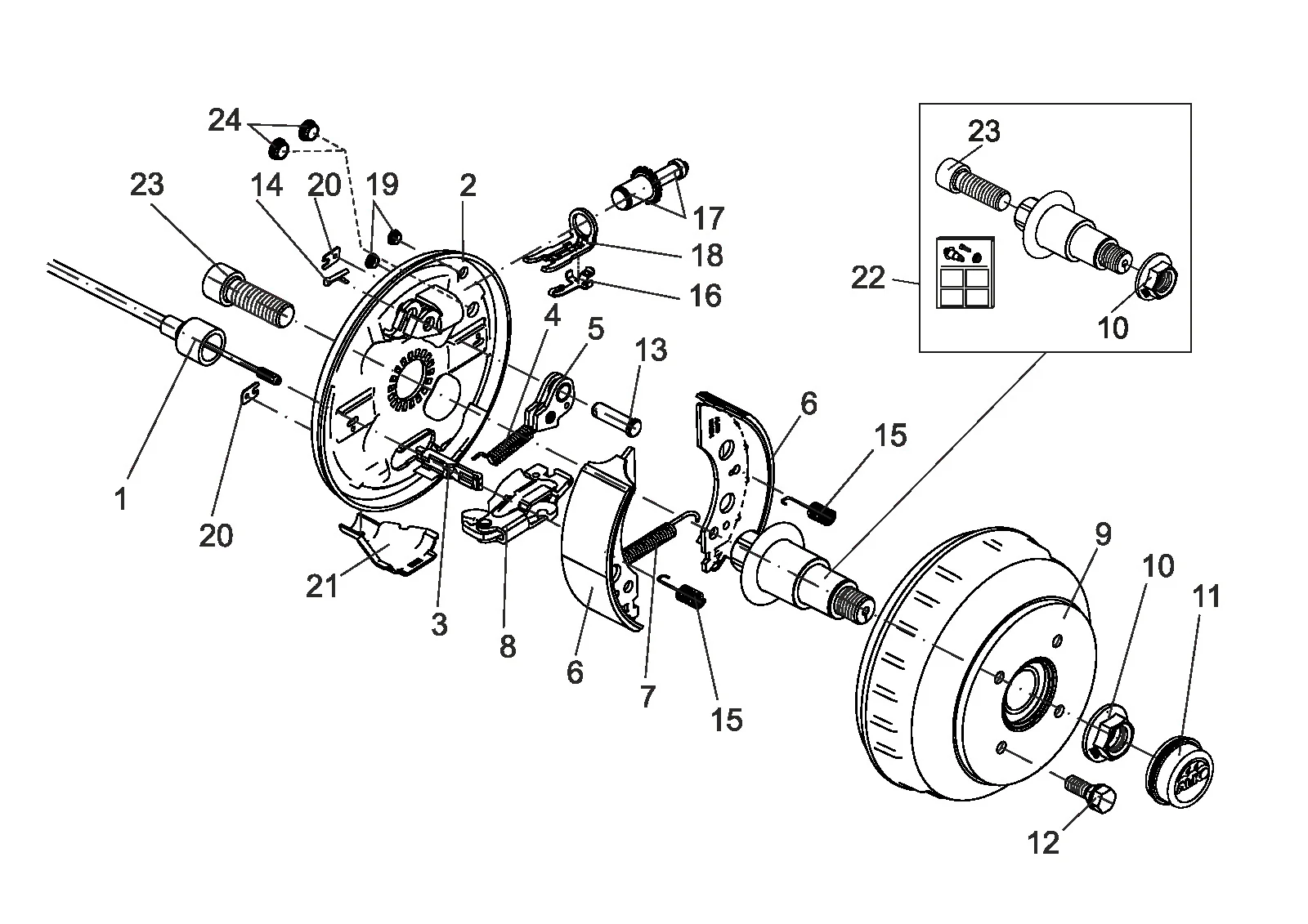 Exploded drawing for AL-KO ETI 811979 – Wheel brake 1637 COMPACT wash-design 500kg M22