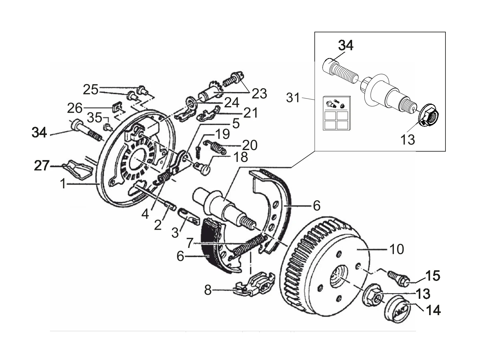 Explosietekening voor AL-KO ETI 811985 – Wiel rem 2051aa waterdicht flushing system M22