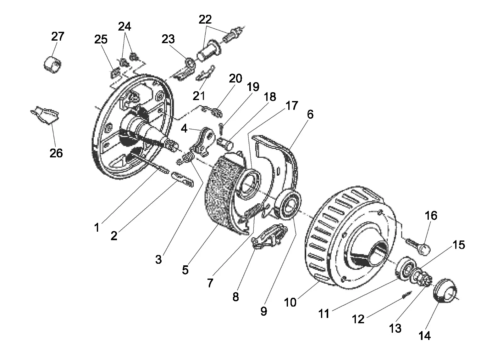 Explosietekening voor AL-KO ETI 812026 – Wiel rem type 1637
