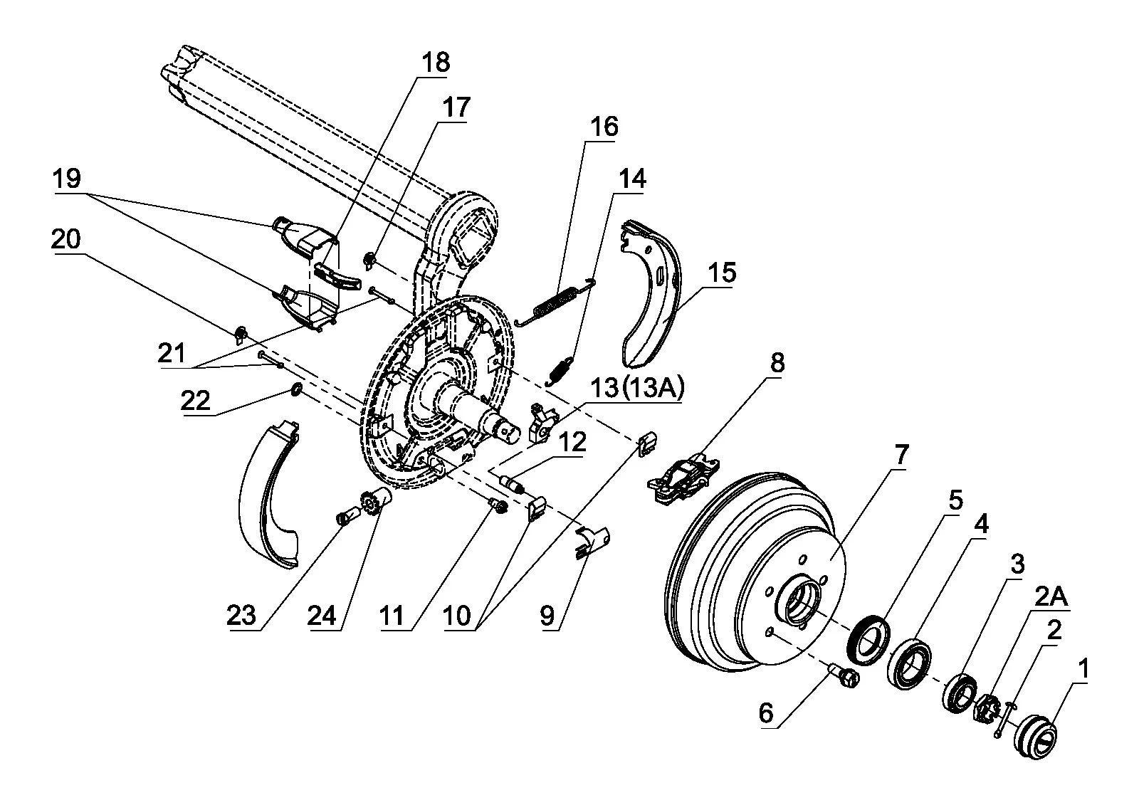 Explosionszeichnung für AL-KO ETI 827039 – Rad Bremse s2504-7 rask / s2504-7 sk mit konisch Rolle bearings