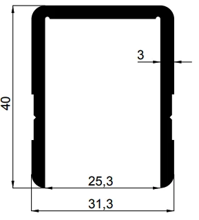 Perfil U de aluminio 40x31x40x6000 mm